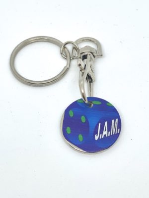 Porte clé avec jeton chariot – texte imprimé logo J.A.M.